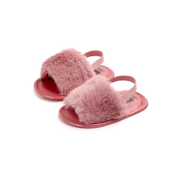 Ochine Baby Girls Cribe Shoes Anti-Slip PU Sole Sandal Summer Plush Walking Shoes Prewalker Shoes, 0-18M