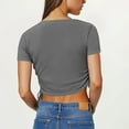 thumbnail image 4 of Crop Tops for Women Drawstring Side Slim Fit Shirts Crew Neck Short Sleeve Blouses Solid Color Casual Basic Tees (2XL, Dark Gray), 4 of 7
