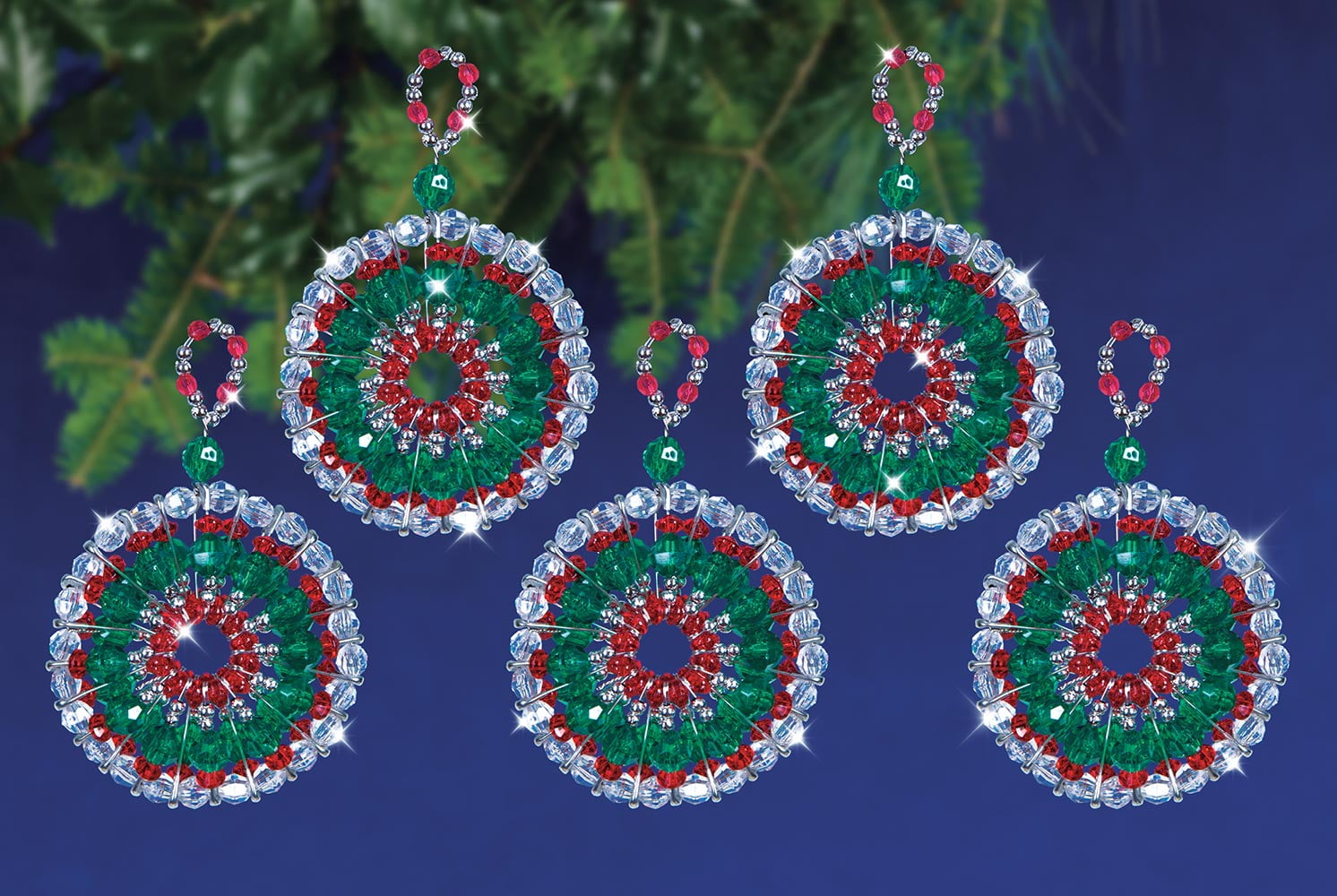 Design Works Red and Green Safety Pin Winter Whirl Beaded Ornament Kit
