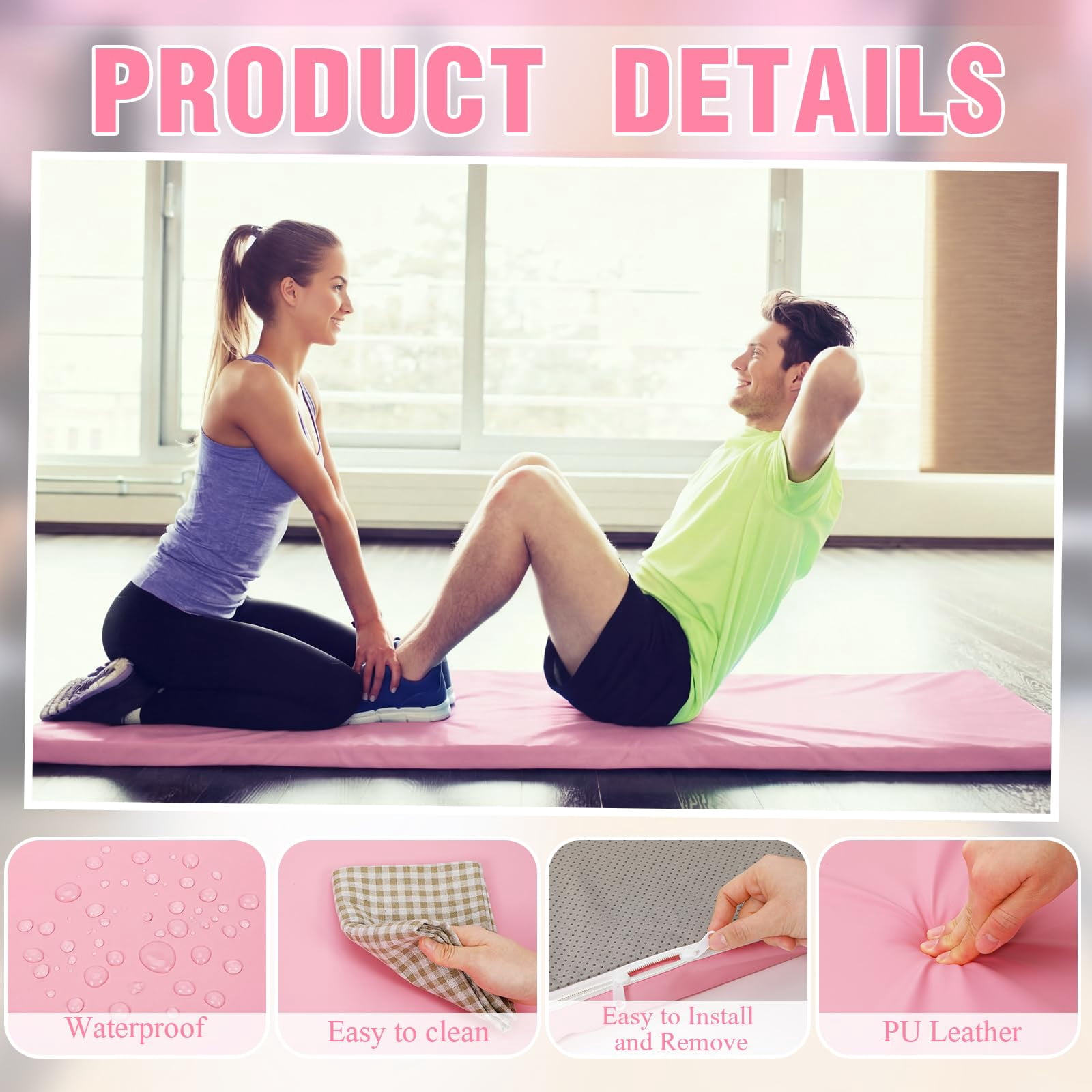 Peach Pink Foldable Yoga Mat 2 Inch 72"x24" Thick For Pilates Stretching Gym Workouts