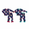 thumbnail image 3 of Conjunto de pijamas navideños para hermanos y hermanas, pantalones de manga larga, pijamas de Papá Noel y tela de seda con leche con patrón de azúcar de caña, 3 of 3