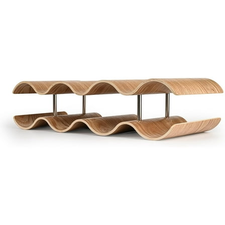 Countertop Wine Rack - 7 Bottle Freestanding Wine Bottle Holder Stand - 2 Tier Wooden Wine Storage Rack - Wavy Wine Organizer for Cabinet Pantry Home Kitchen Bar