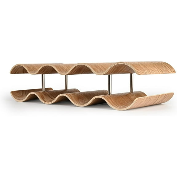 Countertop Wine Rack - 7 Bottle Freestanding Wine Bottle Holder Stand - 2 Tier Wooden Wine Storage Rack - Wavy Wine Organizer for Cabinet Pantry Home Kitchen Bar