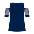 thumbnail image 5 of USSUMA Summer Women Cold Shoulder T-Shirts Casual Hot Drilling Tops Net Yarn Short Sleeve V Neck Loose Fit Tunic Tee Blouses, 5 of 7