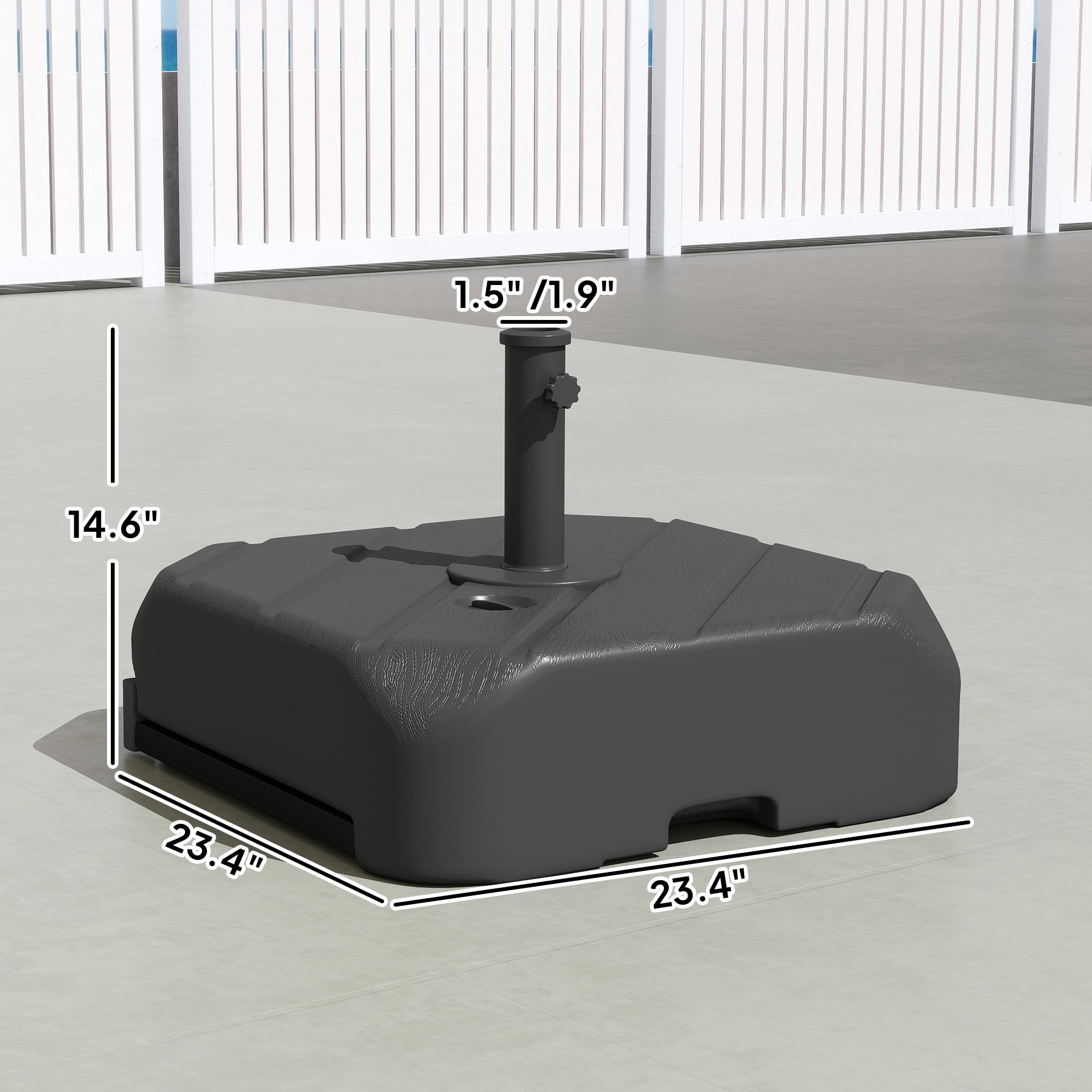 Outsunny Square Patio Umbrella Base with Wheels, Telescopic Handle, 158 lb Sand or 99 lb Water Filled Umbrella Stand Base for 1.5"/1.9" Poles, Black