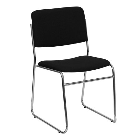 Durable Series Sled Base - Lancaster Home Hercules Series 1000-pound Capacity Black Fabric High Density Stacking Chair with Chrome Sled Base