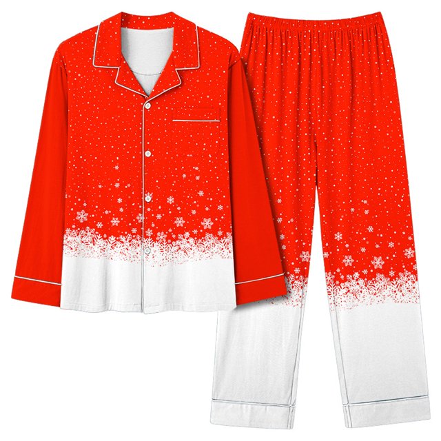 Puntoco Conjunto De Pijama De Pantalones Y tops Casuales De Manga Larga Con Estampado Navideño Para Mujer (1 top + 1 Pantalón) Conjunto De Solapa De Manga Larga Rojo S