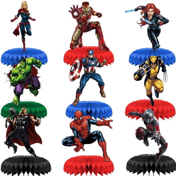 9PCS Superhero Decorations Set - Hero Themed Honeycomb Centerpiece, Table Decoration for Kids' Birthday Party Supplies