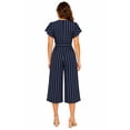thumbnail image 3 of Women's Striped Belted Wide Leg Jumpsuit with V-Neck and Short Flutter Sleeves Navy L, 3 of 4
