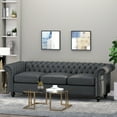 thumbnail image 2 of GDF Studio Adetokunbo Chesterfield Tufted 3 Seater Sofa, Charcoal Fabric and Dark Brown, 2 of 8