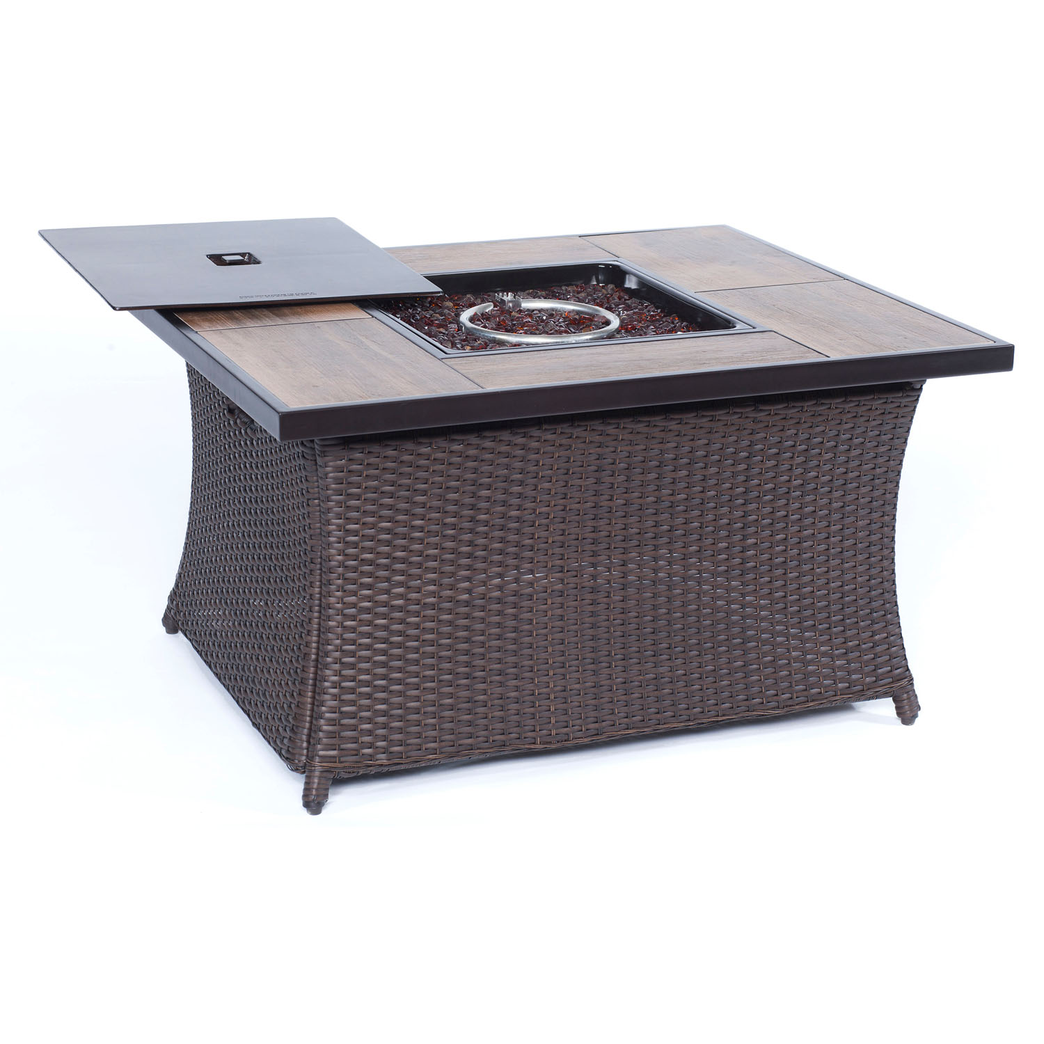 Hanover Metropolitan 3-Piece Woven Fire Pit Lounge Set with Glazed Faux-Wood Tile Top - image 4 of 7