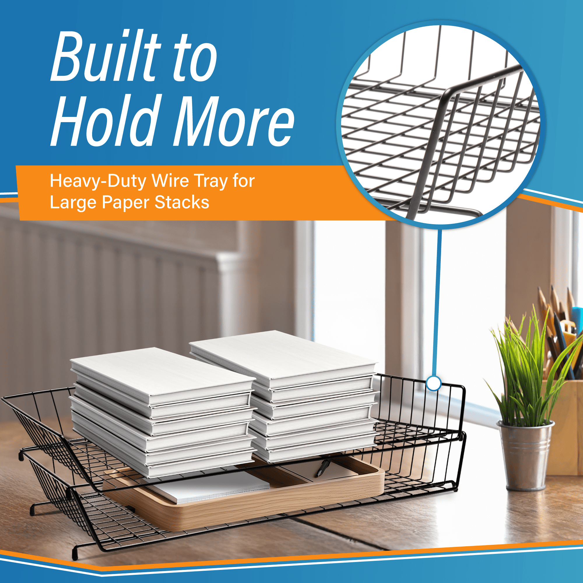 Ruby Paulina Stackable Wire Basket Tray | Black Metal Organizer for 11x17 Paper, Legal Documents, Mail & Files | Durable Office Desk Accessory with Non-Slip Feet