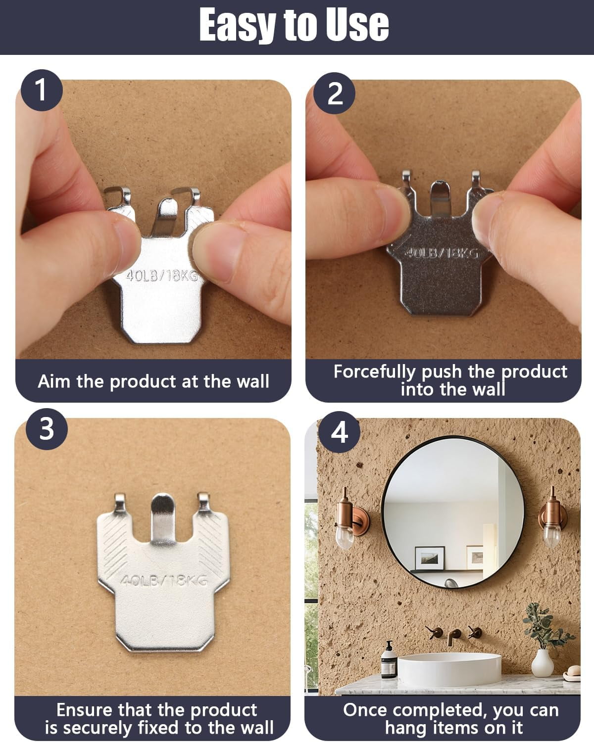 Claw Drywall Picture Hanger, Heavy Duty Picture Hooks for Drywall and Concrete Wall, No Damage Wall Frame Hanging Hooks for Mirror Photo Poster Painting Decor