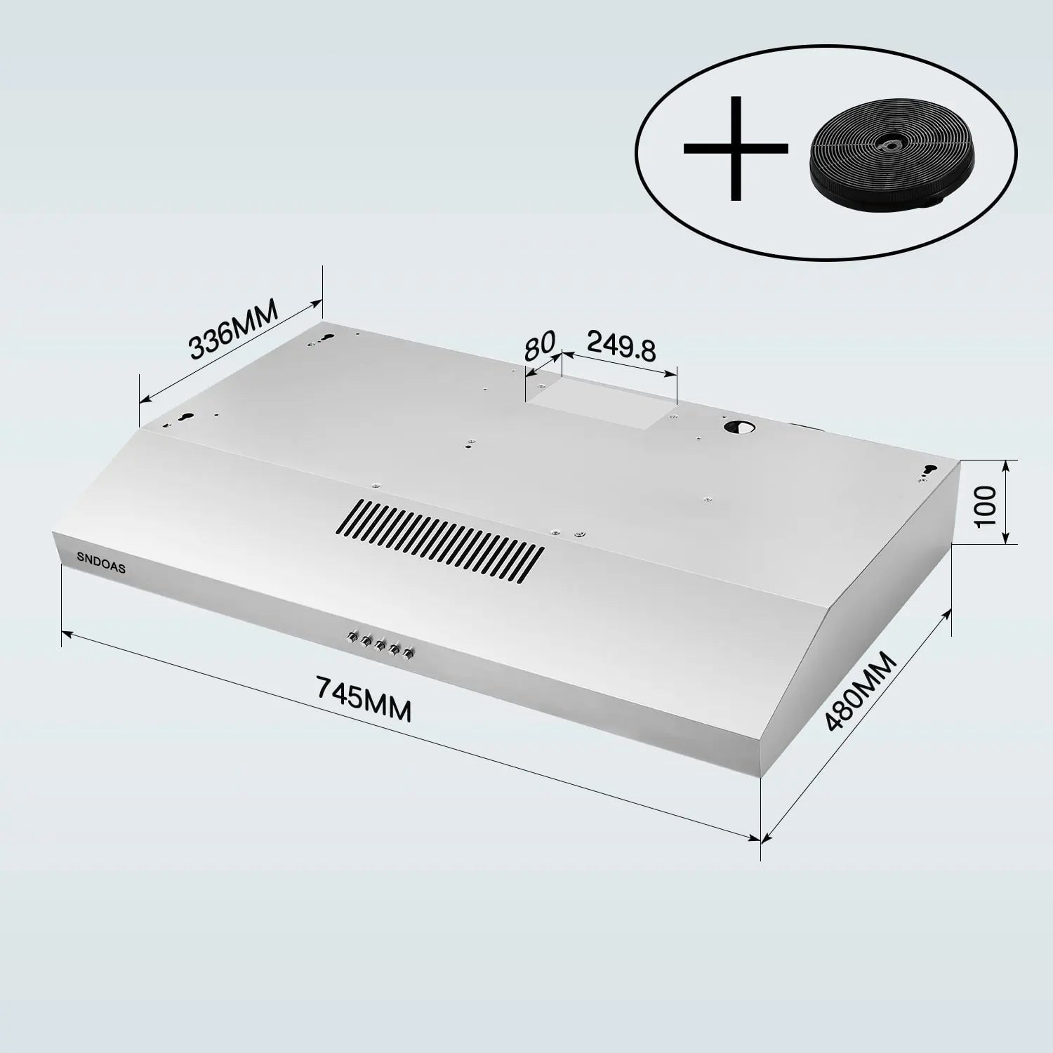 30in Under Cabinet Range Hood 230CFM Stainless Steel Kitchen Stove Vent Ducted/Ductless Convertible, LED Light and Carbon Filter