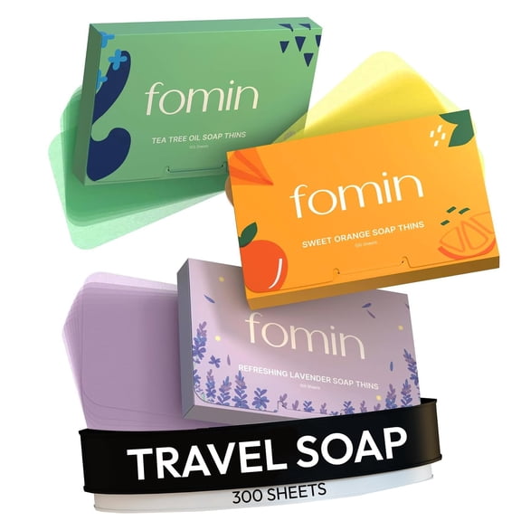 FOMIN - Antibacterial Paper Soap Sheets for Hand Washing - (300 Sheets) Orange, Tea Tree, Lavender Portable Travel Dissolvable Camping Mini Soap, Portable Soap Sheets