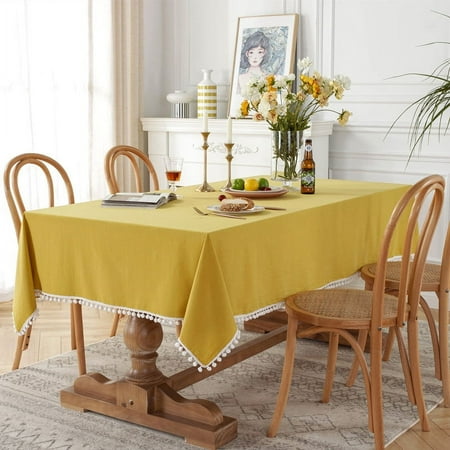 

Nvzi modern minimalist solid color cotton washed cotton Christmas yellow hair ball tea table cloth tablecloth decoration (yellow 200 * 140cm)