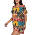 thumbnail image 2 of Fotbe Psychedelic Band Hotdog Art Print Pajama Set for Women 2 Piece Loungewear Short Sleeve Tops and Shorts Set Soft Sleepwear-Medium, 2 of 7