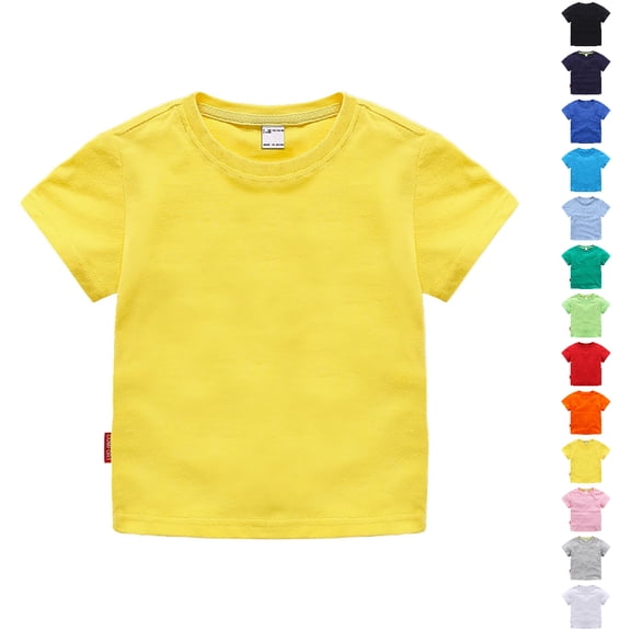 Bmisegm Girls Tops Toddler Kids Boys Girls Classic Crewneck Short Sleeve Basic Summer Casual Tee Boys T Shirts Yellow 9-12 Months