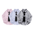 thumbnail image 2 of LYMAYTER Kids Boys Classic Dress Shirt With Tie Toddler Long Sleeve Lapel Collar Button Down Spring Tops 2-15Y, 2 of 8