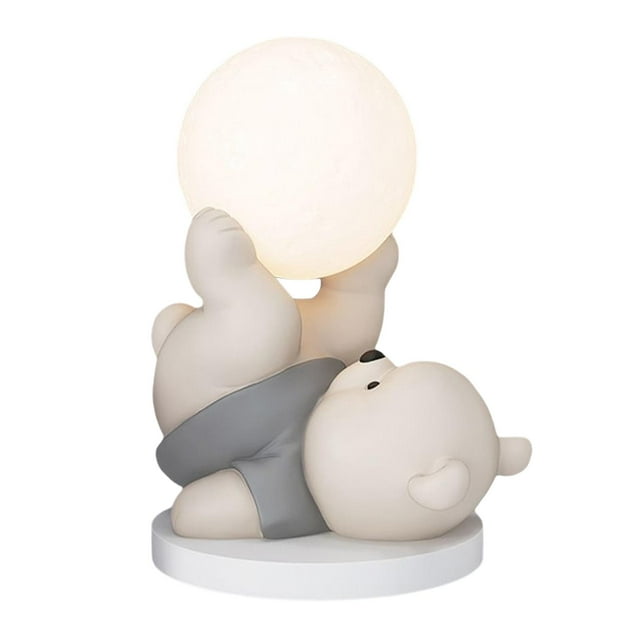 Adorable figurita de oso, luz nocturna recargable, decoración de escritorio. Gris