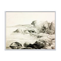 Designart 'Black and White Lake Shore' Nautical & Coastal Framed Canvas Wall Art Print