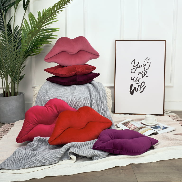 3D Lips Soft Velvet Cushion Throw Pillows for Couch Bed Living Room, Insert  Included, Purple, 20 X 11 inches 