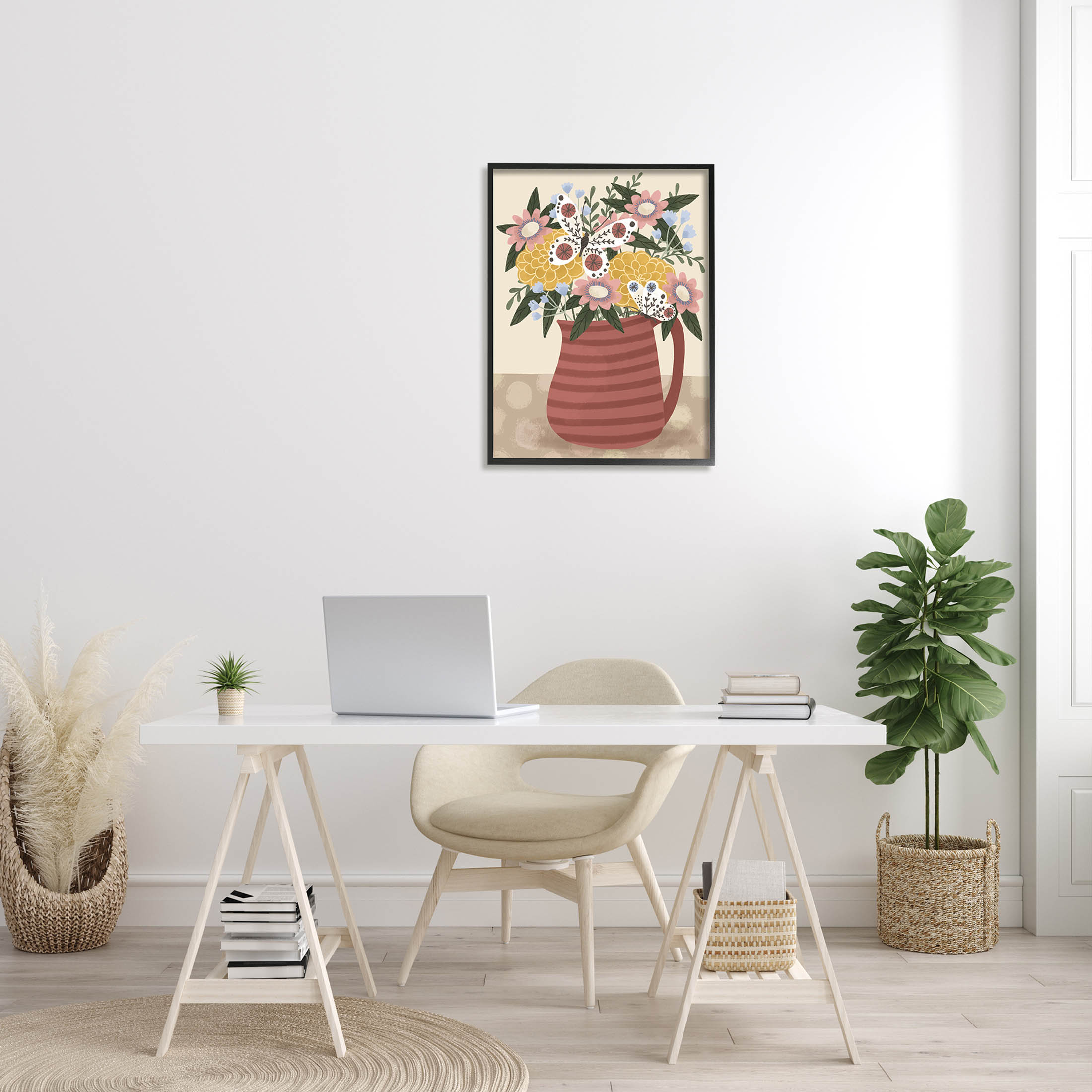 Casual Patterned Mixed Bouquet Botanical & Floral Graphic Art Black Framed Art Print Wall Art