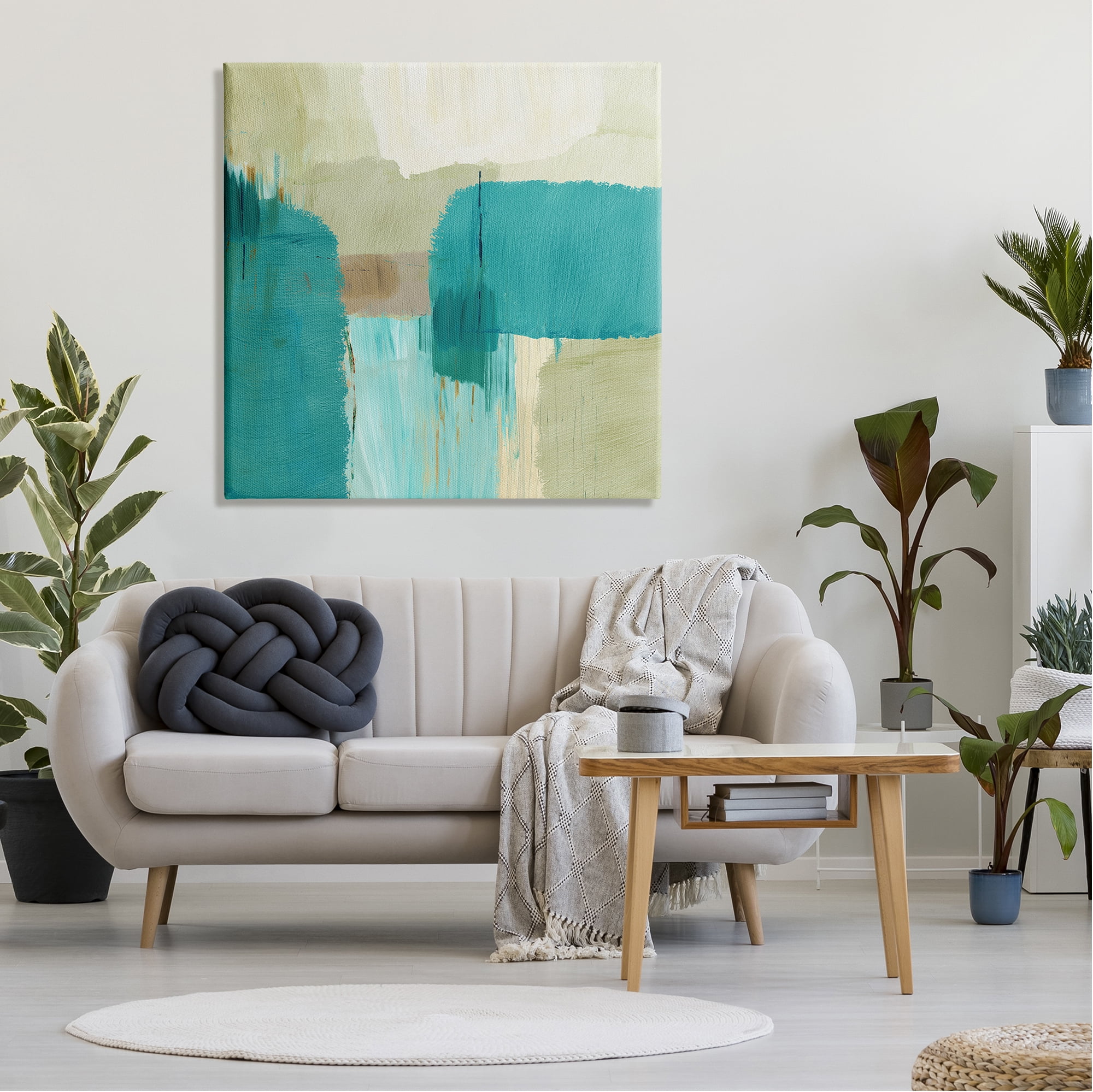 Stupell Industries Turquoise Brush Strokes Abstract Painting Gallery Wrapped Canvas Art Print Wall Art, 36 x 36