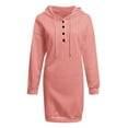 thumbnail image 4 of XVJRHAK Womens Casual Hoodies Dress Fall Long Sleeve Sweatshirt Button Down Drawstring Pullover Top Lightweight Dress (Pink,XXL), 4 of 4