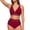 Red, variant on HOWPAY Women's Bikini Swimsuits V Neck Crop Sporty Top Tummy Control High Waisted Bathing Suit Sun Beach Summer 2 Piece Tankini Sets Army Green L