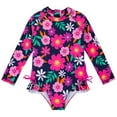 thumbnail image 3 of GYRATEDREAM Toddler Baby Girls Rash Guard Long Sleeve One Piece Swimsuits Kids Cartoon Print Zipper Bathing Suits UPF 50+/Sun Protection for 4-9 Years, 3 of 8