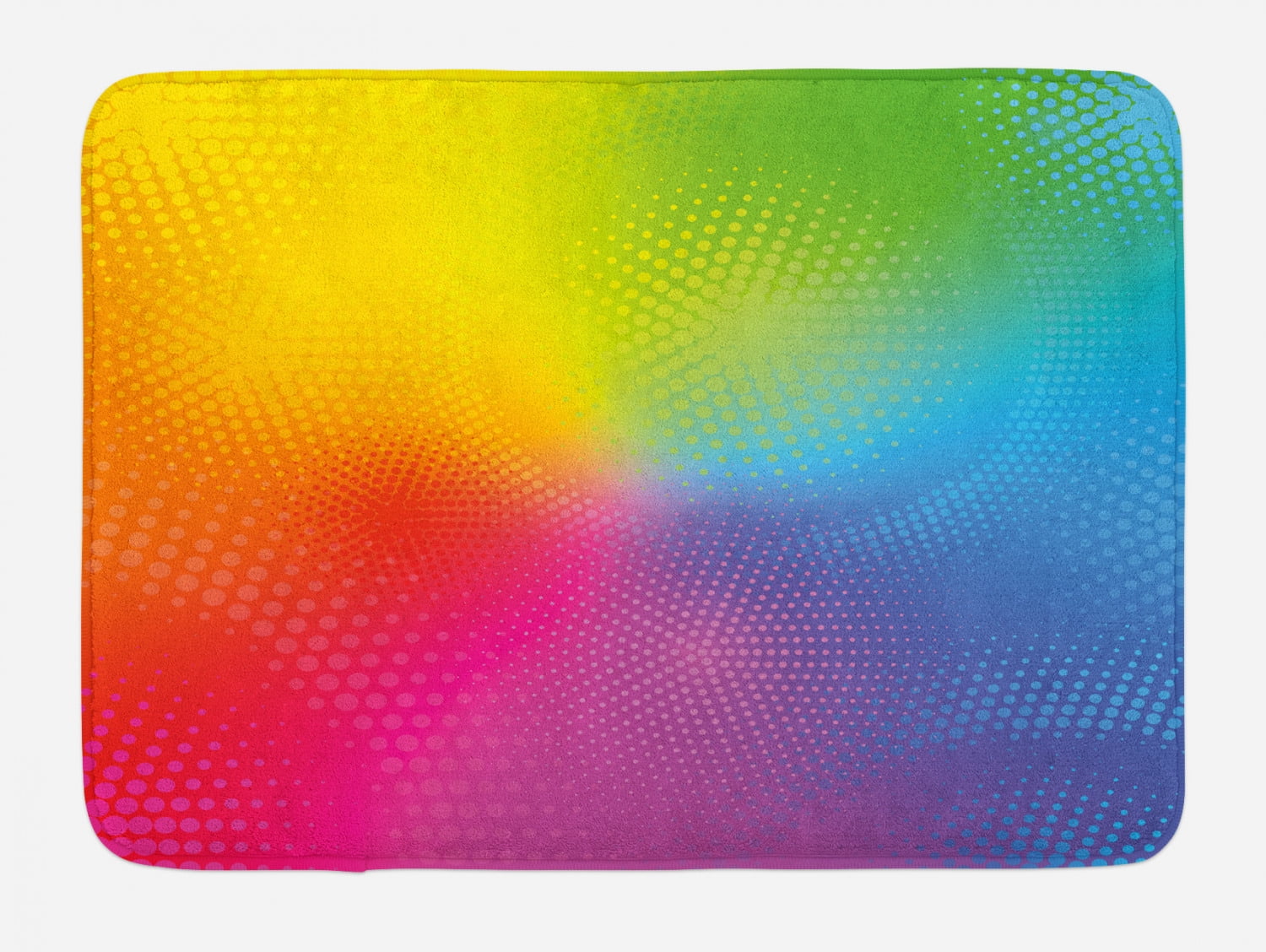 Rainbow Bath Mat, Vibrant Neon Colors Circles Rounds Dots Radiant