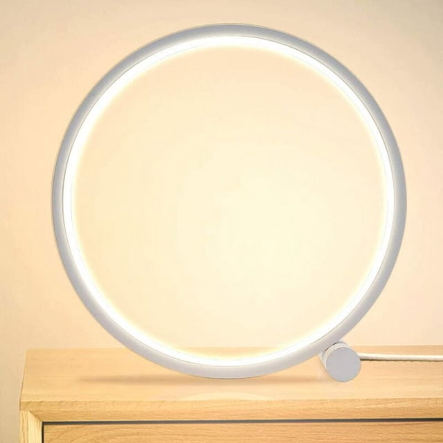 Lámpara de escritorio circular para dormitorio, instalación sencilla, construcción duradera, lámpara de mesa de metal y acrílico con 3 temperaturas de luz para mesita de noche y sala de estar, 10