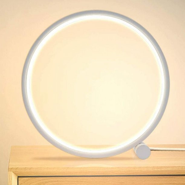 Lámpara de mesita de noche moderna con diseño en forma de círculo, lámpara de escritorio con tecnología de inducción inalámbrica con interruptor de botón para decoración de oficina en casa, luz de