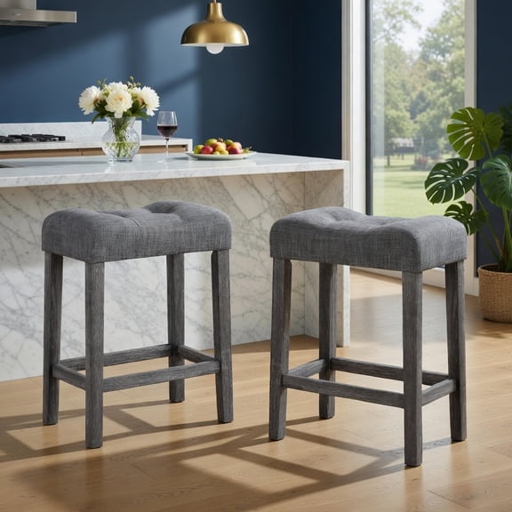 Resenkos Kitchen Counter Bar Chairs, Bar Stools,24 Inch Set of 2 Saddle Bar Stools with Padded Seat-Gray