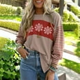 thumbnail image 2 of Womens Slouch Christmas Pullover Vintage Holiday Striped Long Sleeve Casual Drop Shoulder Sweatshirt Xmas Outfits, 2 of 5