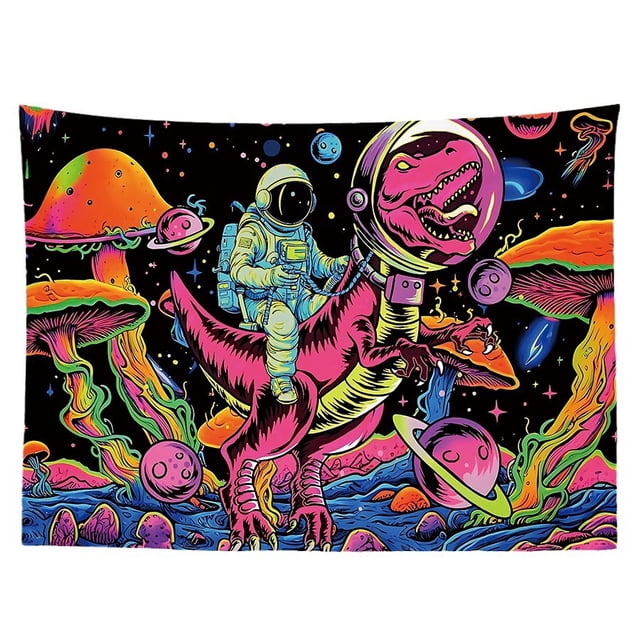 Tapiz de pared de microtela con astronautas y dinosaurios, 150 x 130 cm