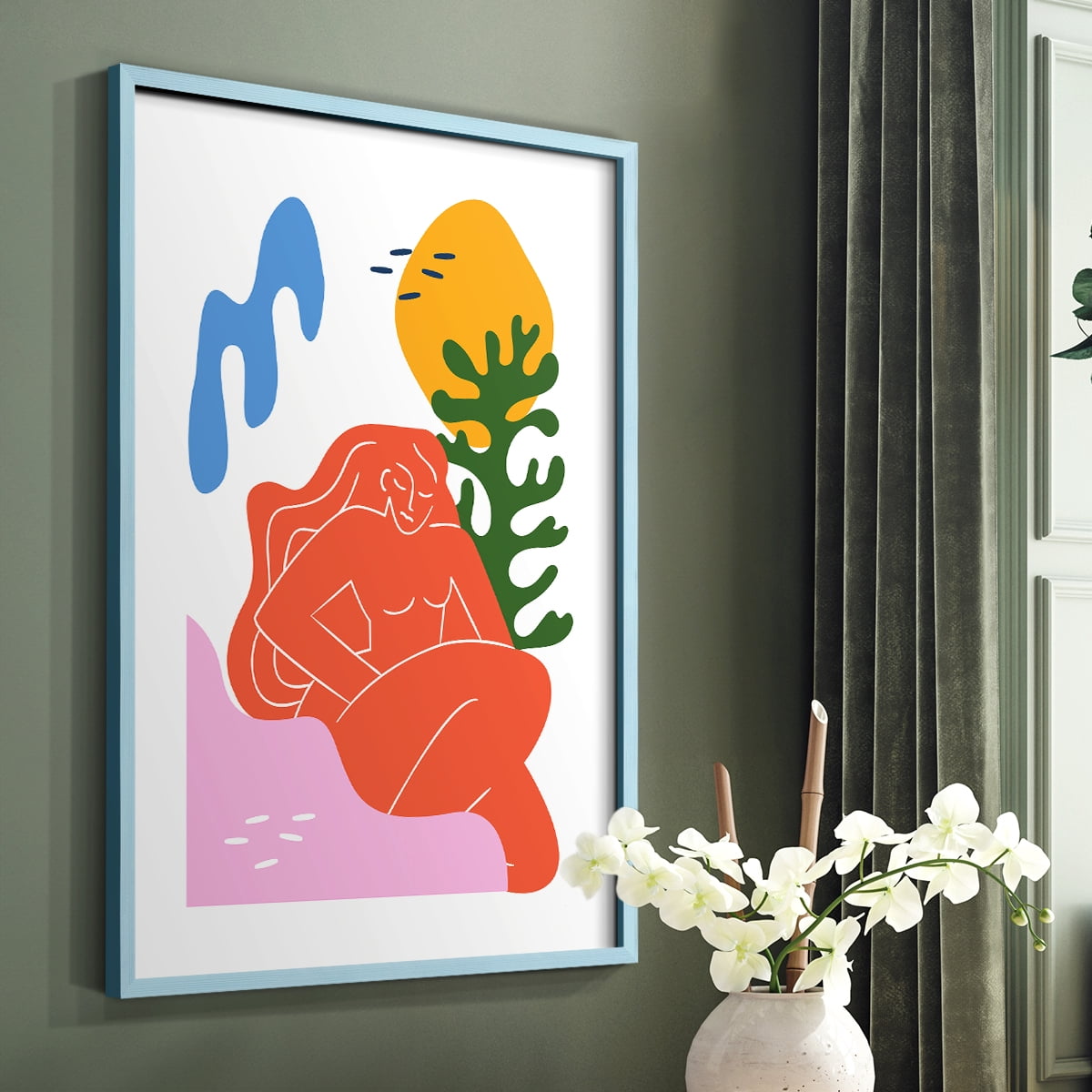 Matisse CDXLIX in Blue Solid Wood Framed Print No Nail Hanging