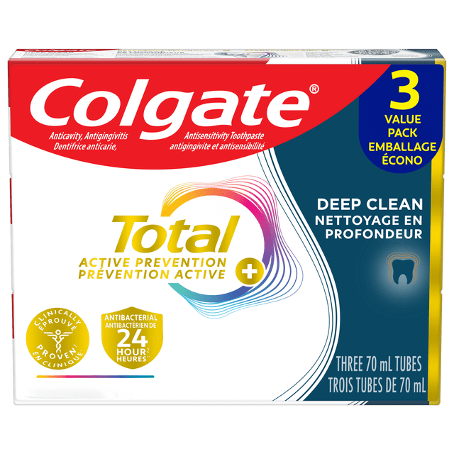 Colgate Total Active Prevention Plus Deep Clean Toothpaste, Mint, Value pack 3x70ml