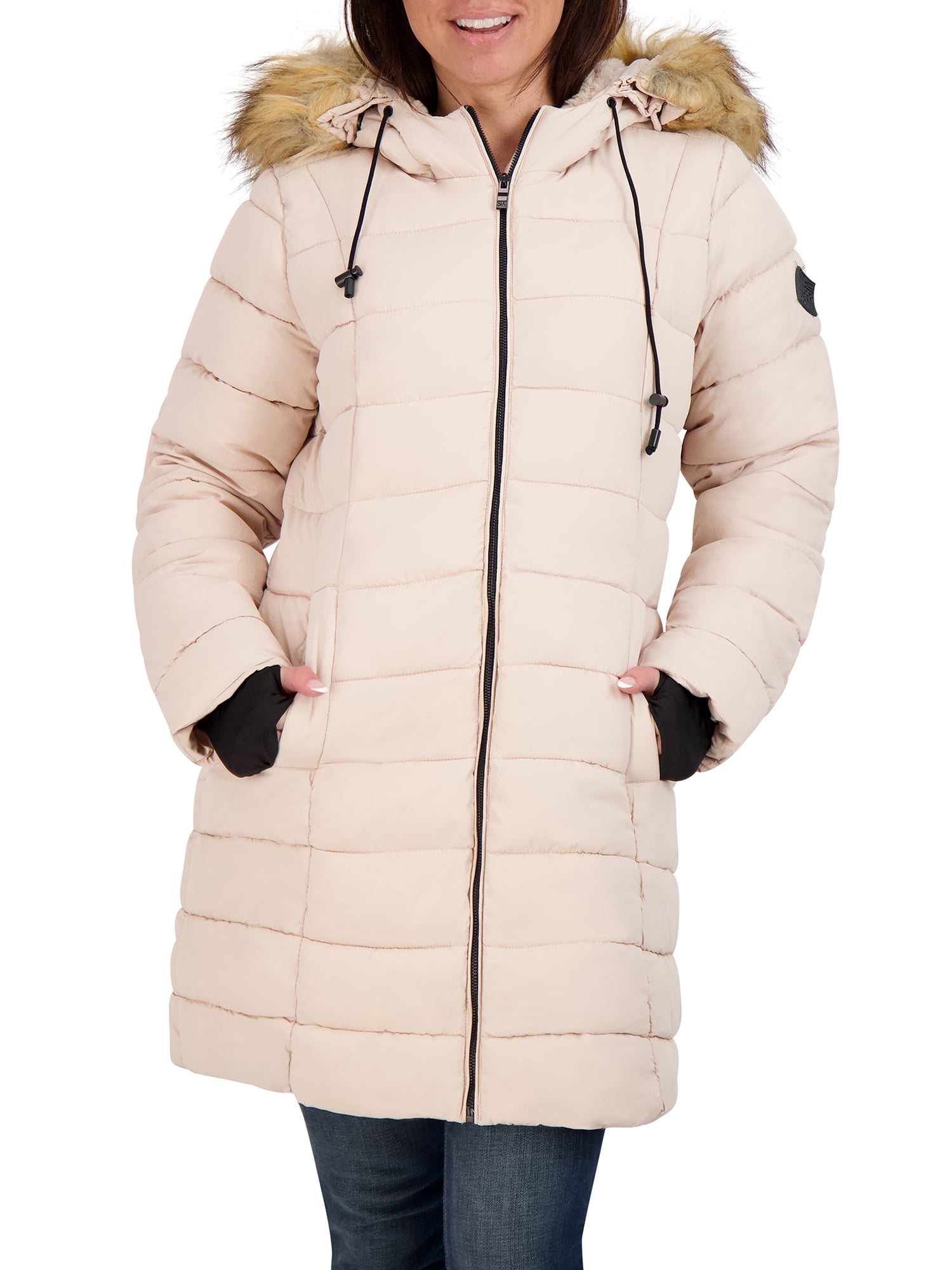 Womens Coat Hood Detachable Fastening Winter Jacket Padded Bubble Fur UK S-2XL 