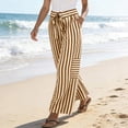 thumbnail image 5 of Dwellite Womens Striped Wide Leg Palazzo Pants High Waisted Elastic Drawstring Casual Lounge Trousers with Pockets Khaki M, 5 of 5