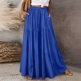 thumbnail image 5 of Women's Skirts Boho Elastic Waist A-Line Maxi Skirts Summer Swing Long Skirt with Pockets For Beach Vacation, 5 of 5