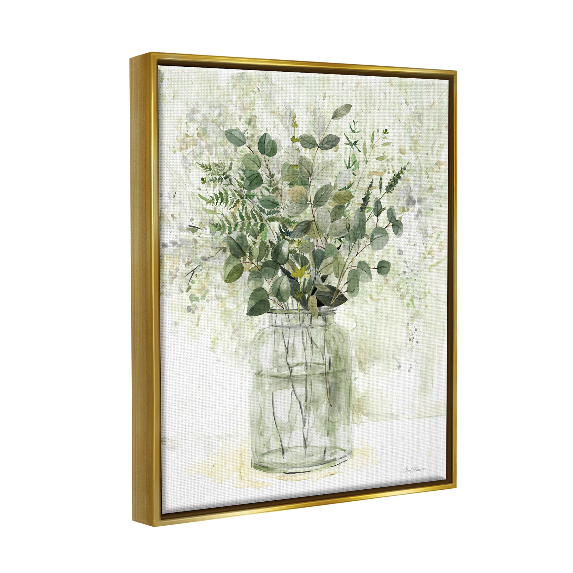 Stupell Industries Varied Herbal Botanical Arrangement Painting Metallic Gold Floating Framed Canvas Print Wall Art, Design by Carol Robinson