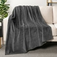thumbnail image 2 of PAVILIA Soft Fleece Dark Grey Throw Blanket for Couch, Lightweight Plush Warm Blankets for Bed, Fuzzy Cozy Flannel Blanket Throw for Sofa, Travel, Jacquard Pattern, Charcoal Gray, Twin, 60x80 inch, 2 of 8