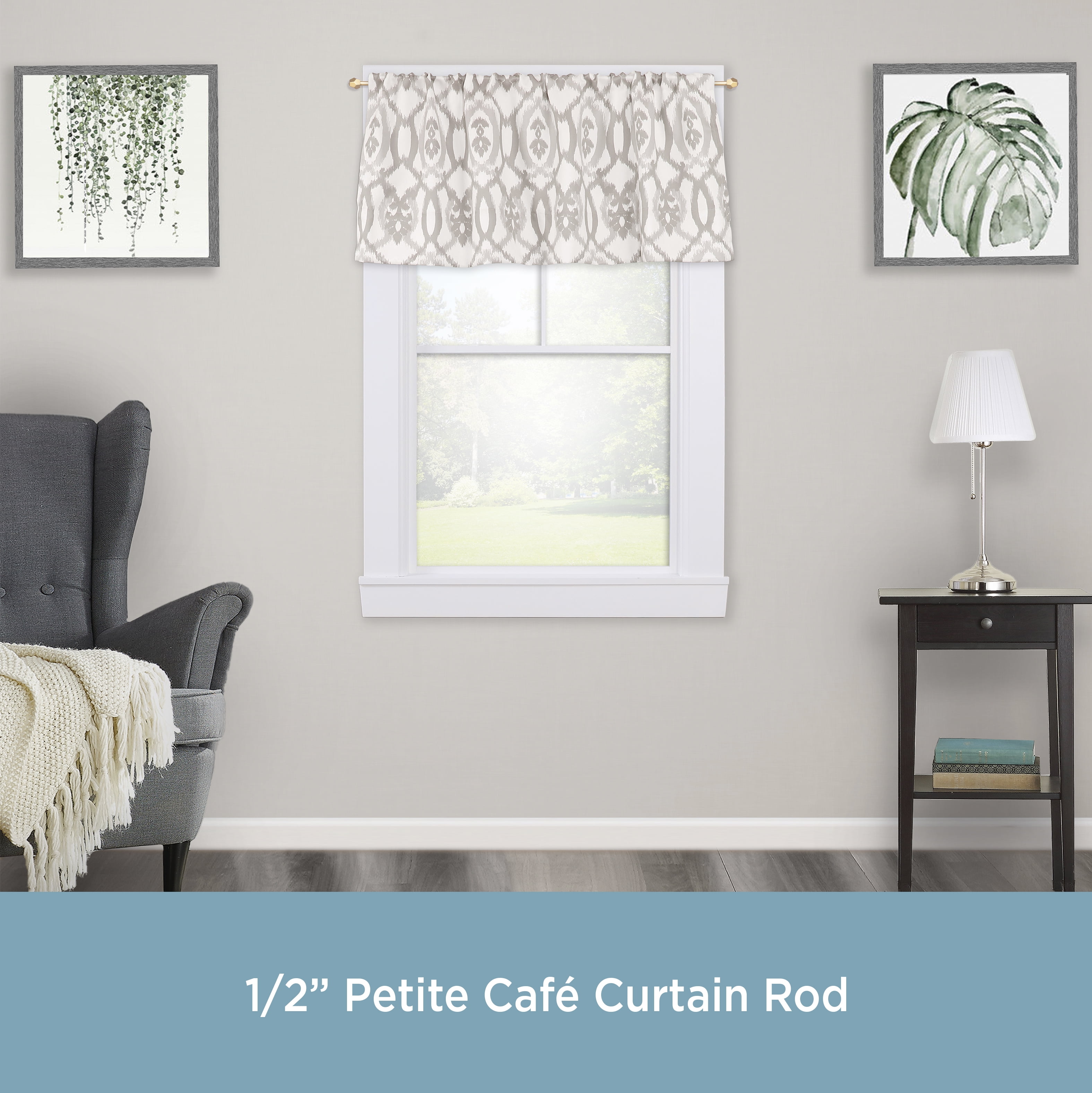 Kenney River 28-48" Petite Café Adjustable Curtain Rod, 1/2" Dia., Burnished Brass