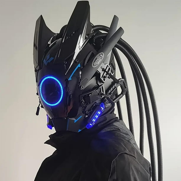 Fiudx Máscara Led Iluminada, Estilo Punk Artesanal, Visión Nítida, Ajuste Cómodo, Ideal para Festivales de Música, Talla Única Ajustable.