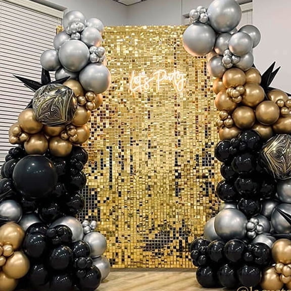 49pcs Gold Shimmer Sequin Panels Glitter Metallic Bright Gold Backdrop Wall Panels for Wedding Birthday Christmas New Year Party Decor