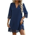 thumbnail image 3 of Up to 65% Off Beach Dresses for Women, Women's Casual Summer Dress With Solid Color Lace V-neck And Five-quarter Sleeves, 3 of 10