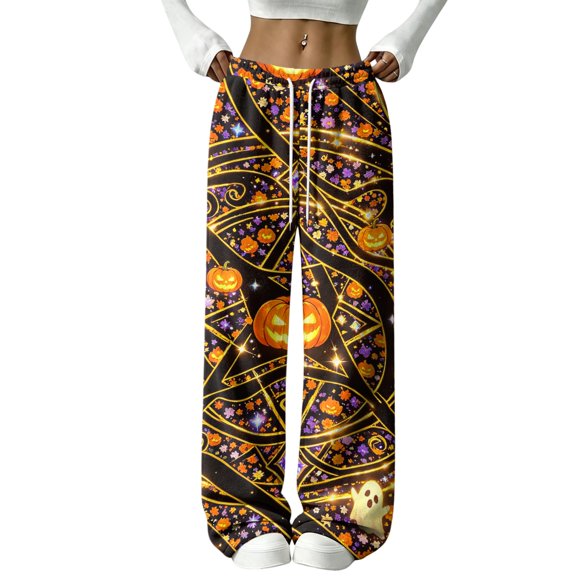 IYYVV Flannel Halloween Pajama Pants for Women Pumpkin Ghost Print Pjs Pants Fall Winter Soft Loungewear Bottoms Multicolor L