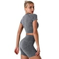 thumbnail image 4 of FYMNSI 3 Piece Summer Outfits Short Sets for Women Seamless Workout Sweat Suits Athletic Crop Top Sport Bra with Biker Shorts M Gray, 4 of 6